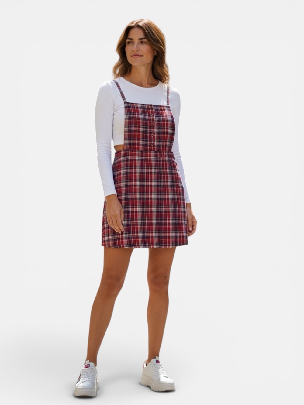 ModCloth Red Plaid Pinafore Dress 90s Preppy Dark Academia Mini